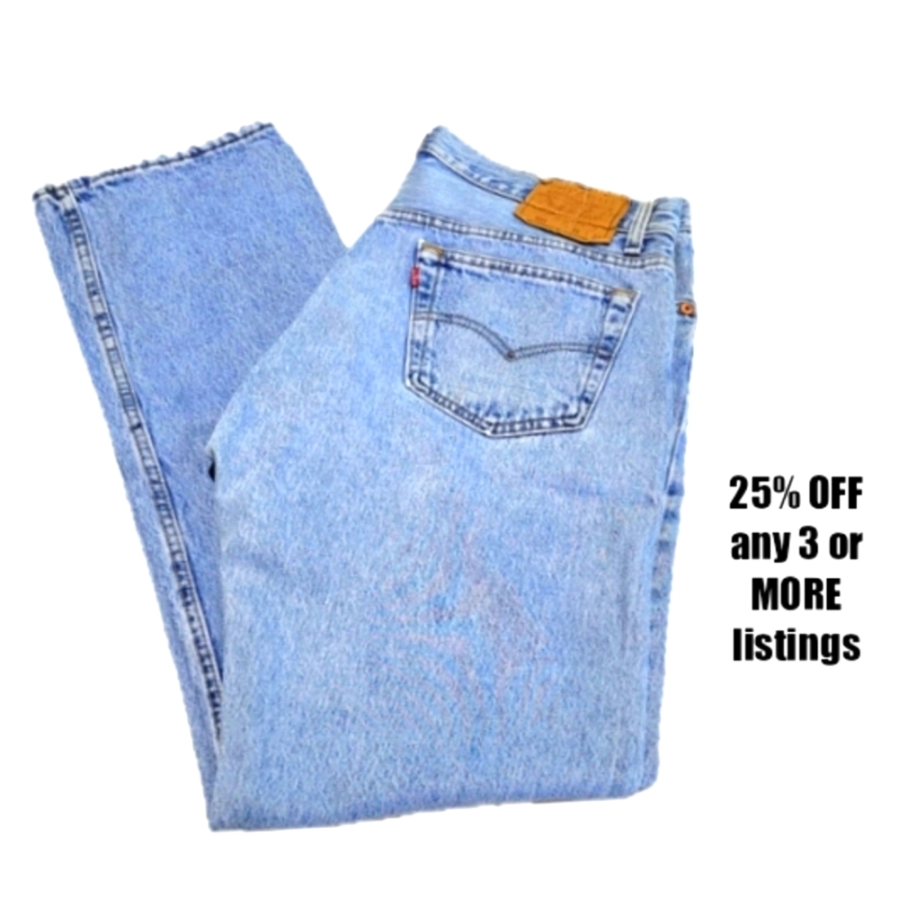 Levi's 501 Vintage Denim Blue Jeans 36 x 34 Button Fly Light Acid Wash Mom Dad